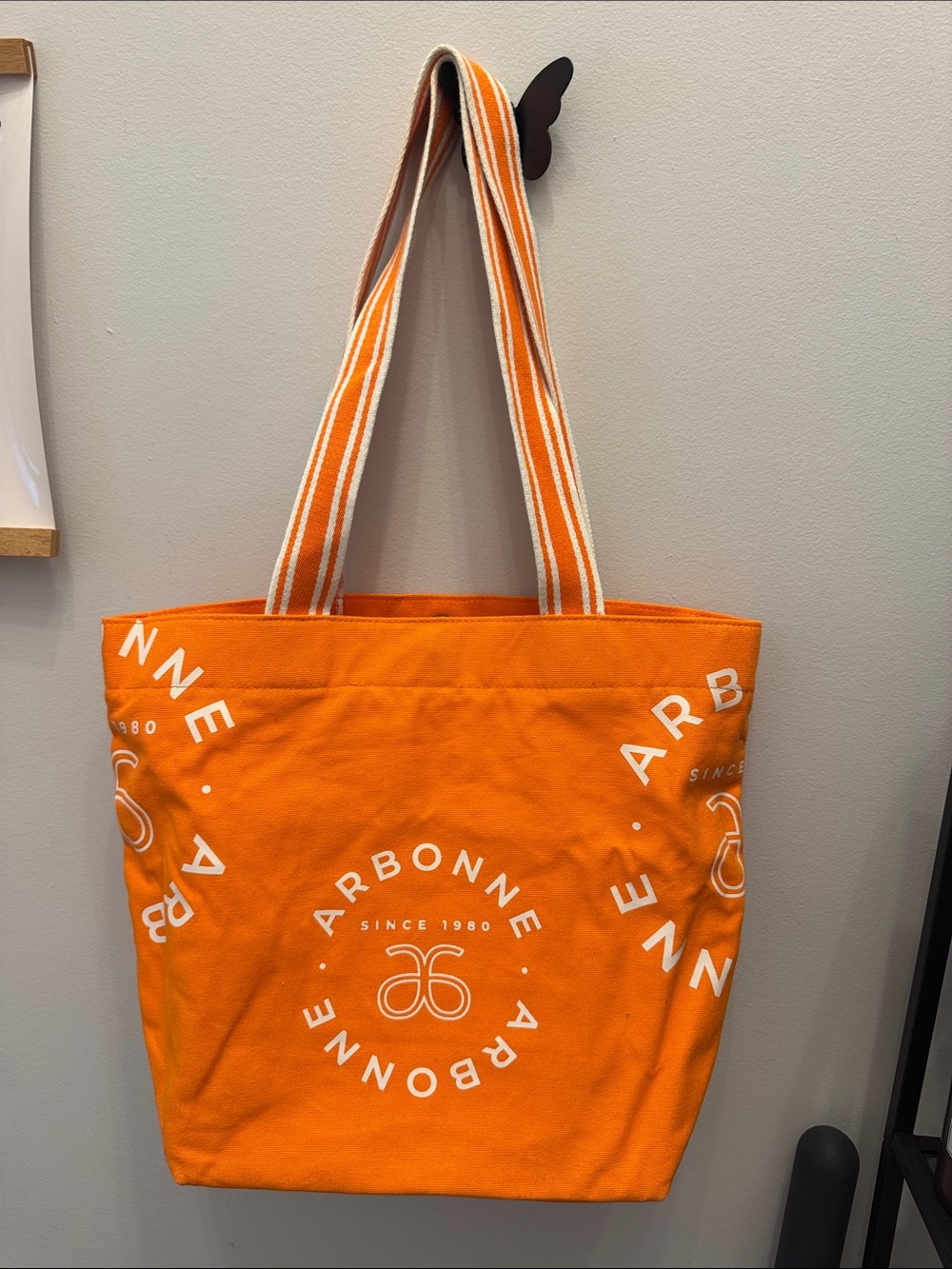 Arbonne Bright Orange Canvas Tote with Striped Shoulder Straps